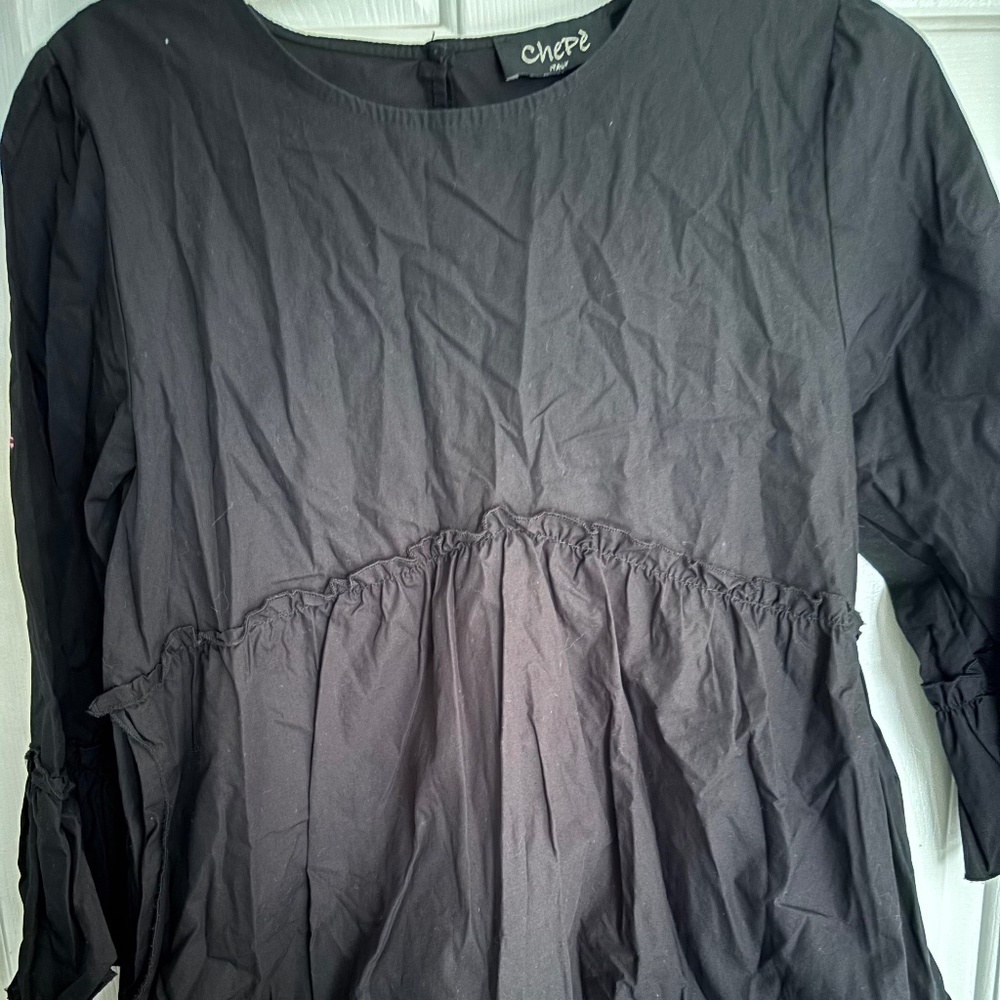 Black Chepe 3/4 Sleeve Ruffled Top Size M